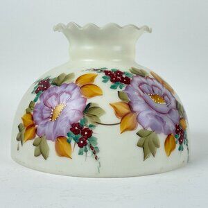Vintage Hurricane Lamp Shade White Purple Fits 10" Holder Fitter Scalloped Edges